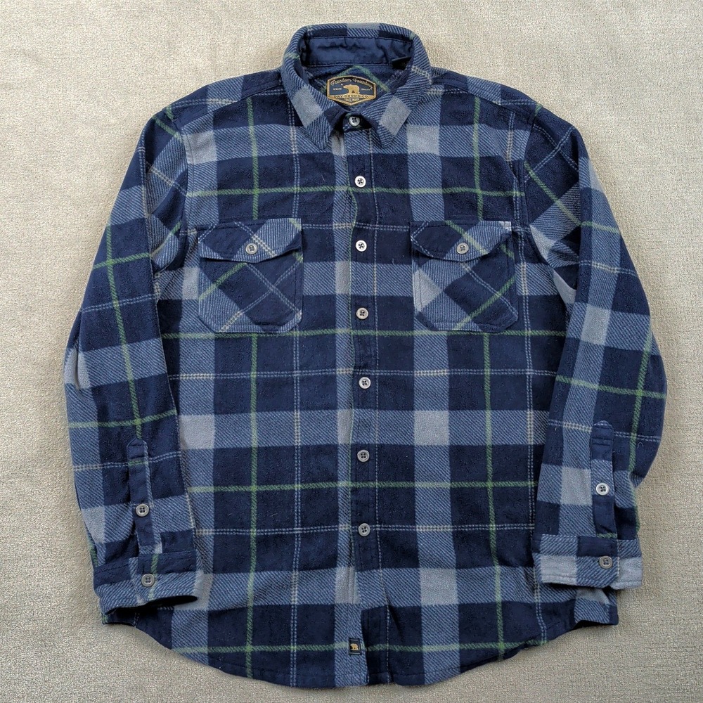 Freedom Foundry Fleece Shirt Mens XL Blue Plaid Heavyweight Button Up Pockets